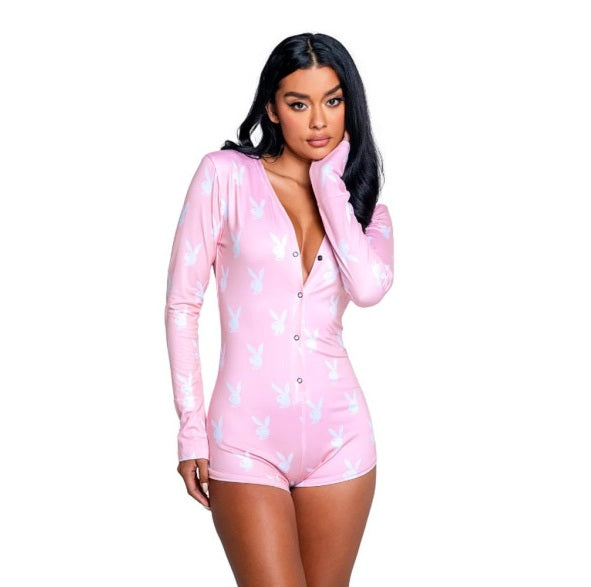 Playboy Slumber Bunny Romper Pink Size S/M, M/L, L/XL