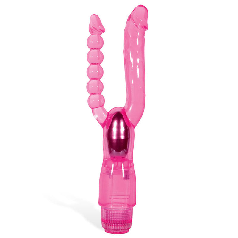 Adam & Eve Dual Pleasure Vibe - Pink 12cm (4.75") Vibrator with Anal Probe