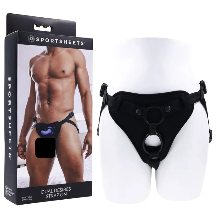Sportsheets Dual Desires Strap On - Black Adjustable Strap-On Harness (No Probe Included)
