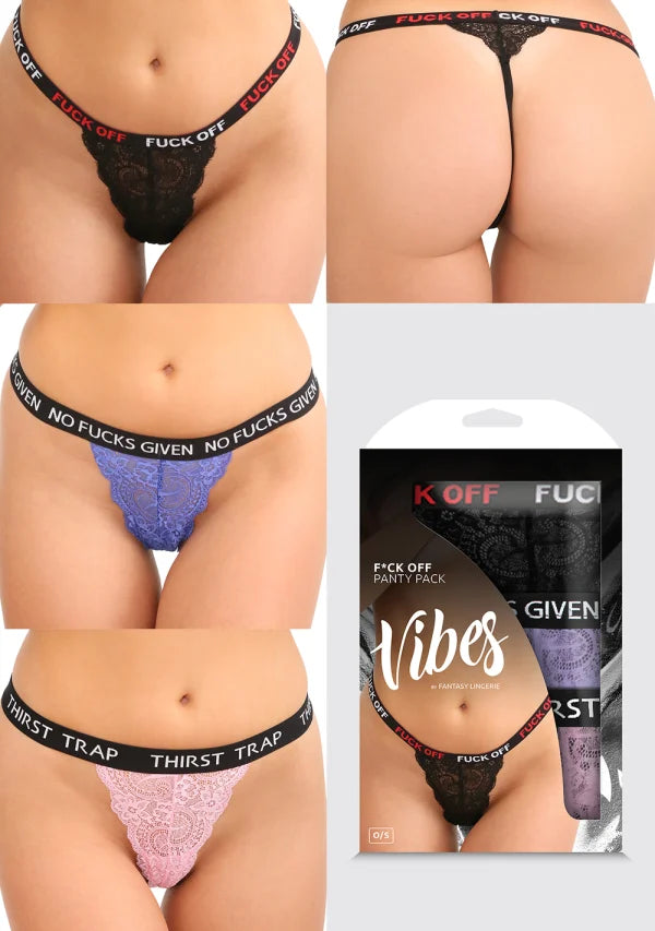 Fantasy Lingerie Vibes F*ck Off Panty Pack 3Pc Size OS