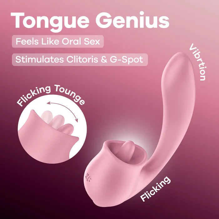 Satisfyer Tongue Genius - Pink Flicking Clitoral G-Spot Stimulator Vibrator