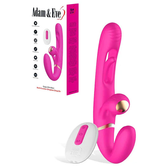 Adam & Eve ORGAZ-OHH-MATIC - Pink 23.5cm Vibrating Strapless Strap-On with Remote