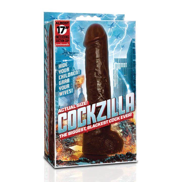 Icon Brands | Cockzilla Black 43cm (17") Dong w Suction Cup