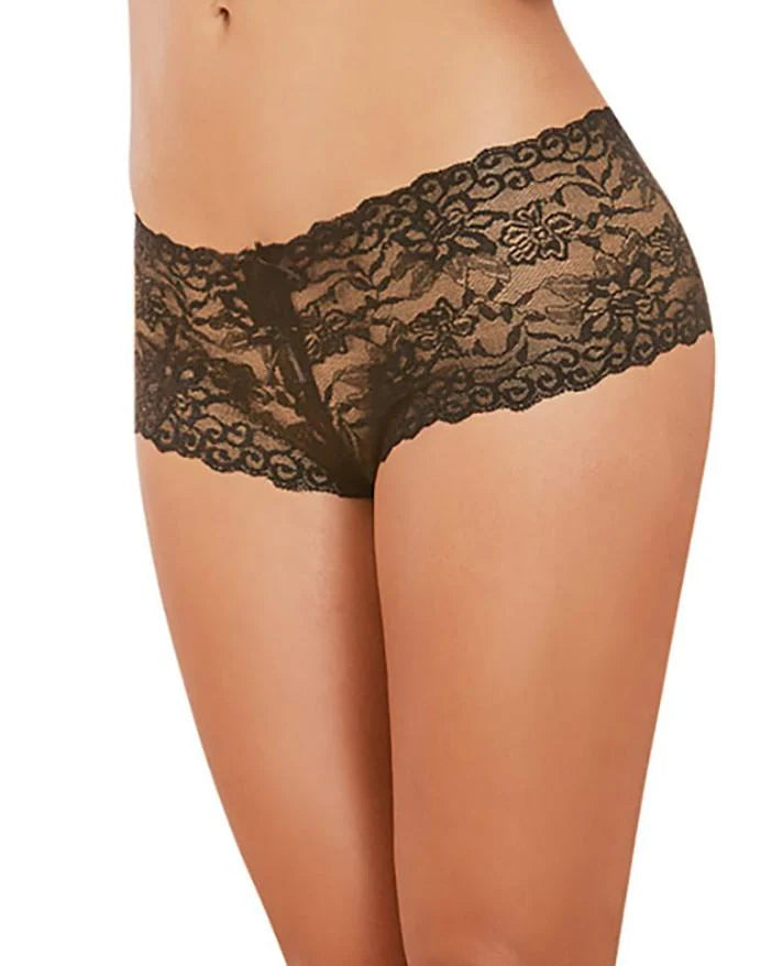Dreamgirl Lace-Up Back Crotchless Boyshorts Black Size S