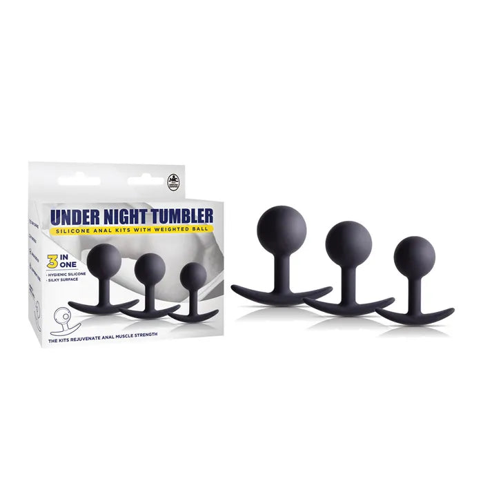 Excellent Power Under Night Tumbler - Black Butt Plugs with Weighted Balls - Set of 3 Sizes