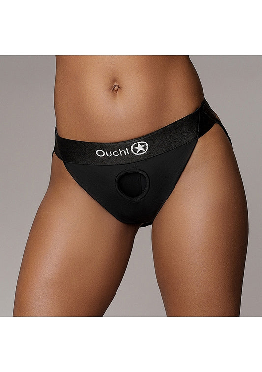 Shots Toys | OUCH! Vibrating Strap-on Panty Harness with Open Back - Black - Size M/L