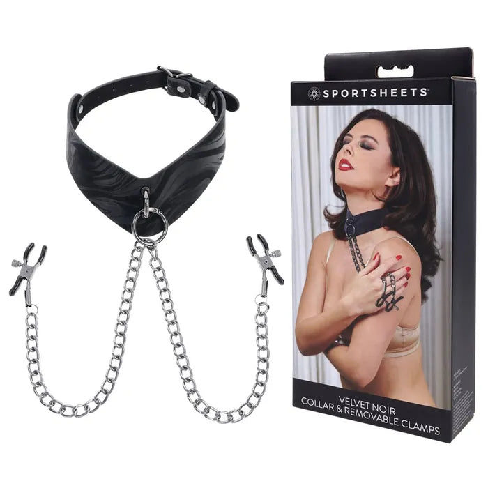 Sportsheets Velvet Noir Collar & Removable Clamps
