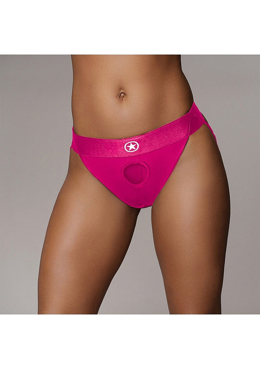 Shots Toys | OUCH! Vibrating Strap-on Panty Harness with Open Back - Pink - Size M/L