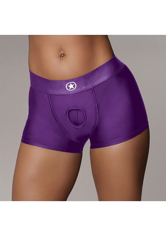 Shots Toys | OUCH! Vibrating Strap-on Boxer - Purple - Size M/L