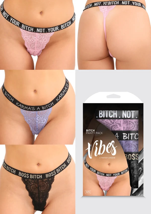 Fantasy Lingerie Vibes Bitch Panty Pack 3Pc Size OS