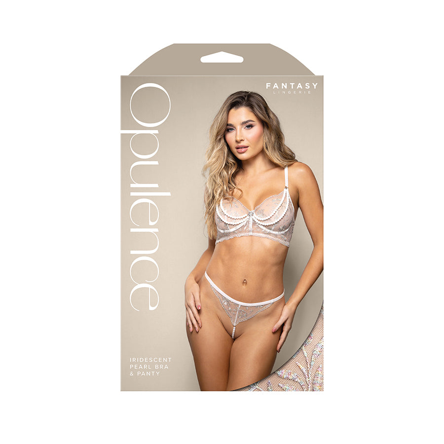 Fantasy Lingerie OPULENCE Iridescent Pearl Bra & Panty - White Size S/M or M/L