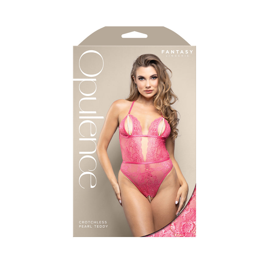 Fantasy Lingerie OPULENCE Crotchless Pearl Teddy - Pink Size S/M or M/L