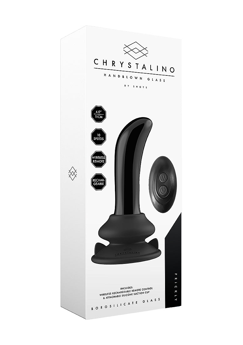 Shots Toys | Prickly - Glass Vibrator With Suction Cup and Remote - Black