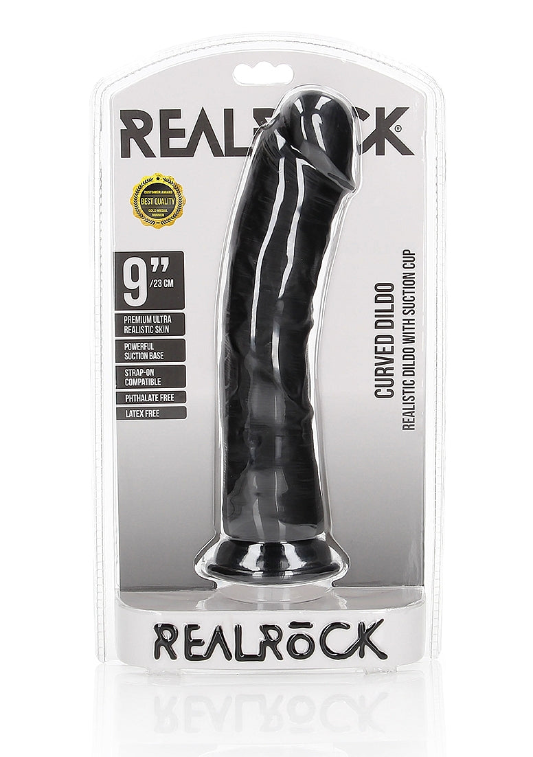 Shots Toys | REALROCK Realistic Regular Curved Dildo Black 23cm (9") Dong