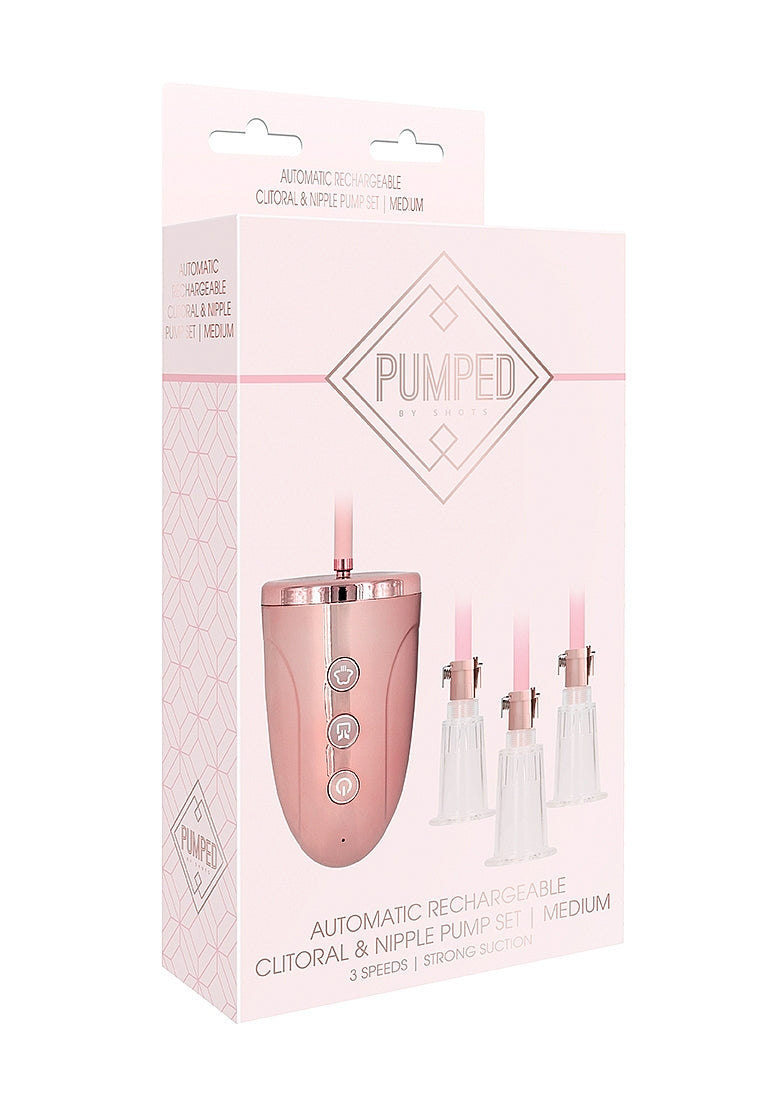 Shots Toys | PUMPED Automatic Rechargeable Clitoral and Nipple Pump Set Pink Medium