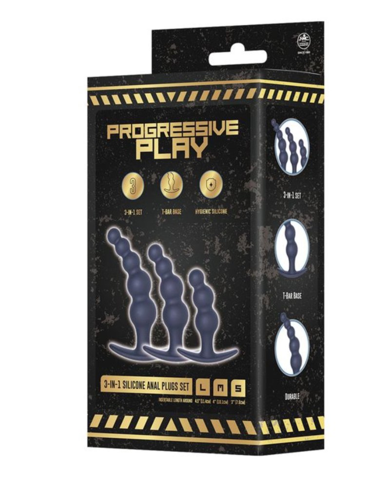 Excellent Power | Progressive Play 3 In 1 Silicone Butt Plug Kit Set In Black