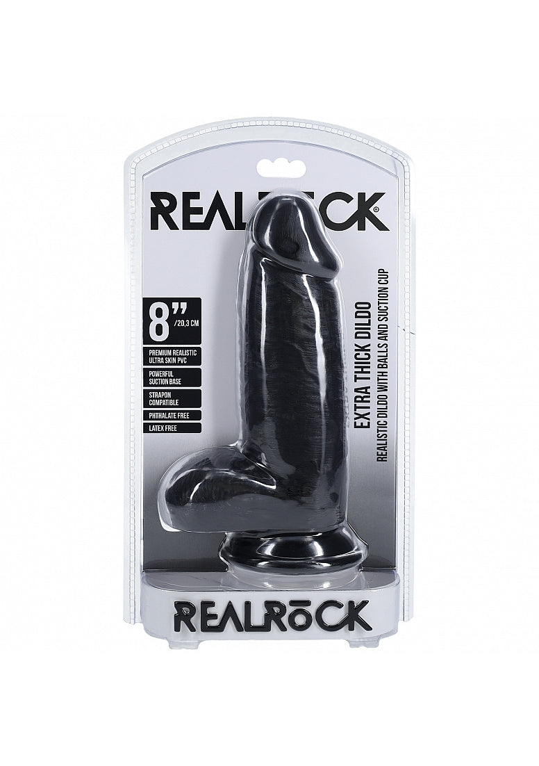 Shots Toys | REALROCK Realistic Extra Thick Dildo with Balls - 8" / 20cm - Black