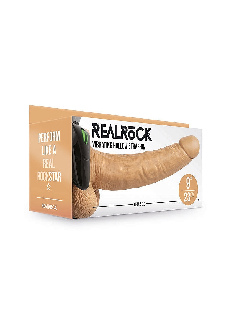 Shots Toys | REALROCK Vibrating Hollow Strap-On + Balls - 9" / 23cm Tan