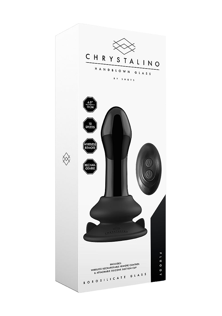 Shots Toys | Pluggy - Glass Vibrator With Suction Cup and Remote - Black