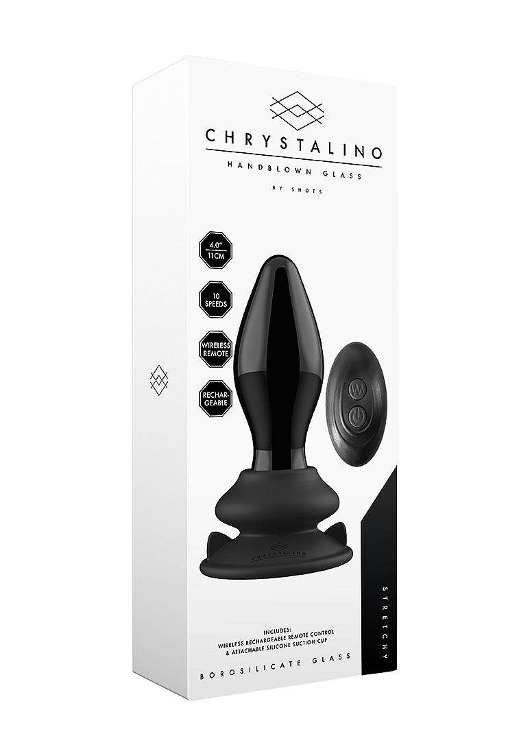 Shots Toys | Stretchy - Glass Vibrator With Suction Cup and Remote - Black