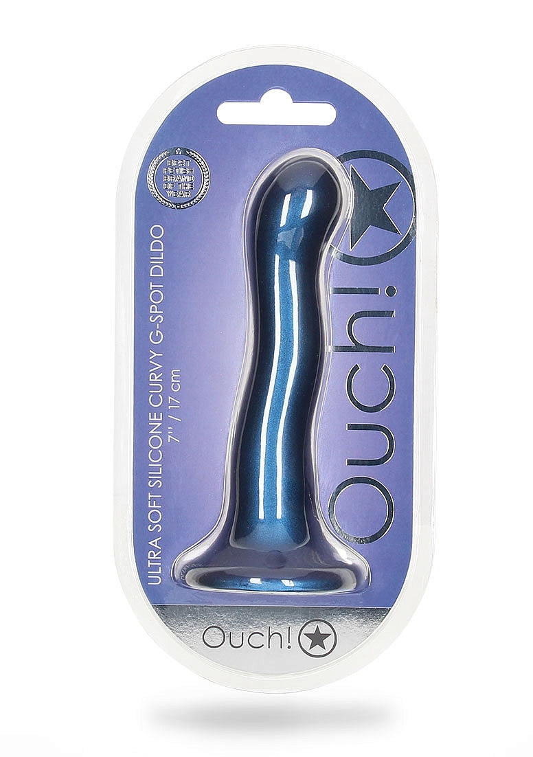Shots Toys | OUCH! Ultra Soft Curvy G-Spot Dildo - 7" / 17 cm - Metallic Blue