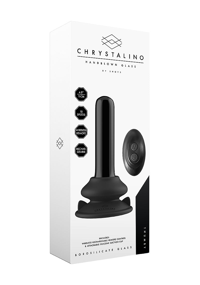 Shots Toys | Thumby - Glass Vibrator With Suction Cup and Remote - Black