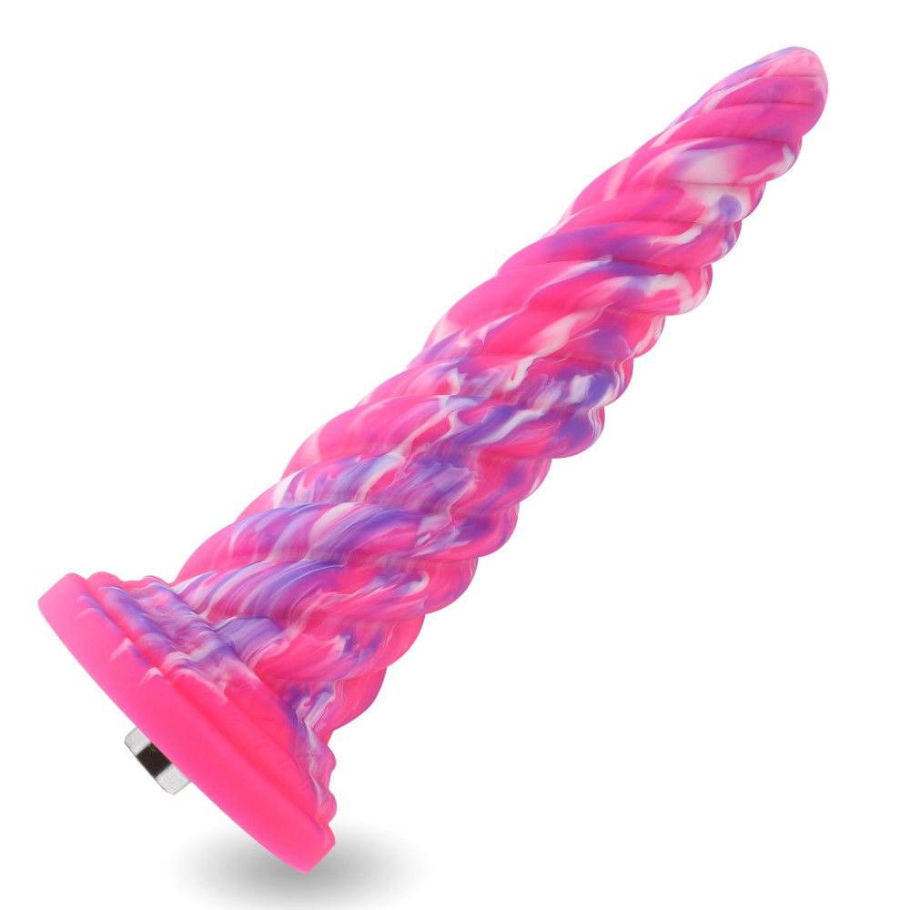 Hismith 10" Monster Series Vibrating Pink Swirl Awl Dildo w Remote (KlicLok)