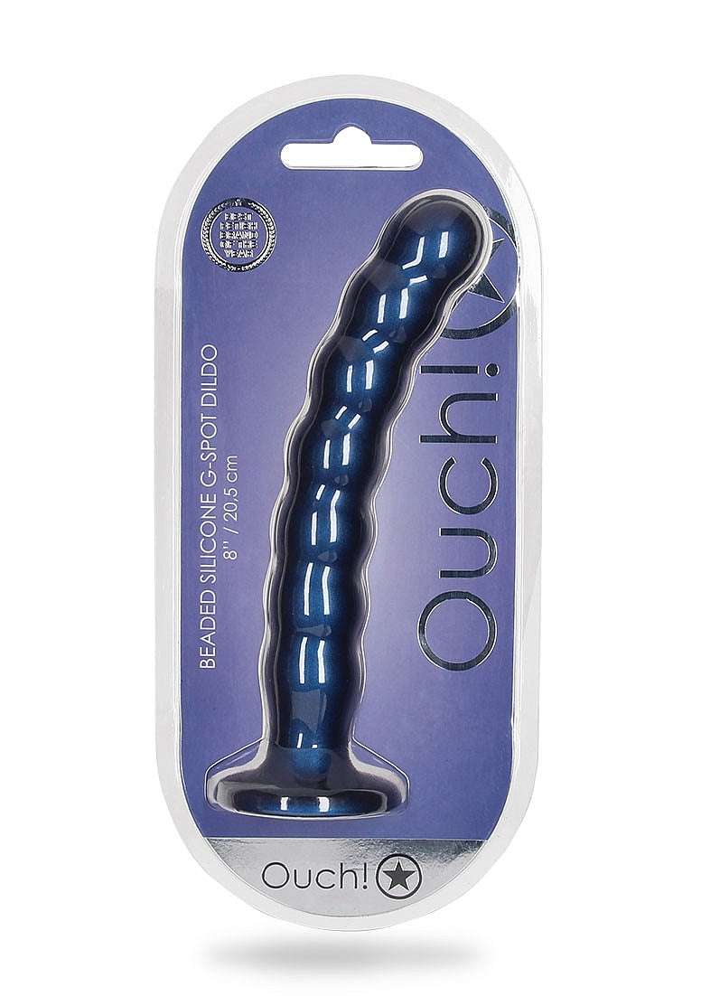 Shots Toys | OUCH! Beaded G-Spot Dildo - 8" / 20.5 cm - Metallic Blue