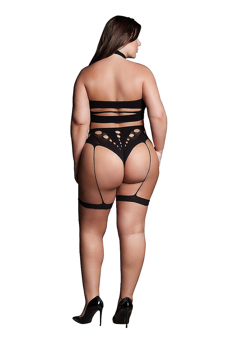 Le Desir Shade - Ananke XII - Three Piece with Choker, Bandeau Top and Pantie with Garters Black Size OSX