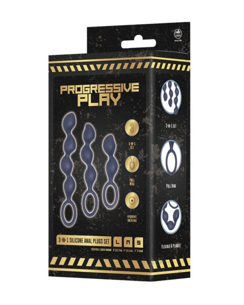 Excellent Power | Progressive Play 3 In 1 Silicone Butt Plug Kit Set In Black