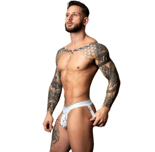 Male Power Marble Jock Strap White  Size S/M or L/XL