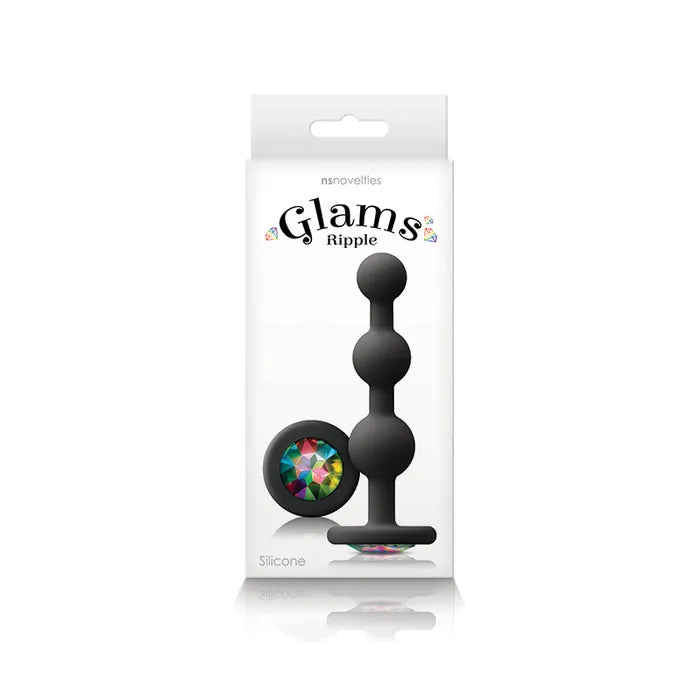 NS Novelties | Glams Ripple - Rainbow Gem - Black 11.4cm Butt Plug with Rainbow Gem Base