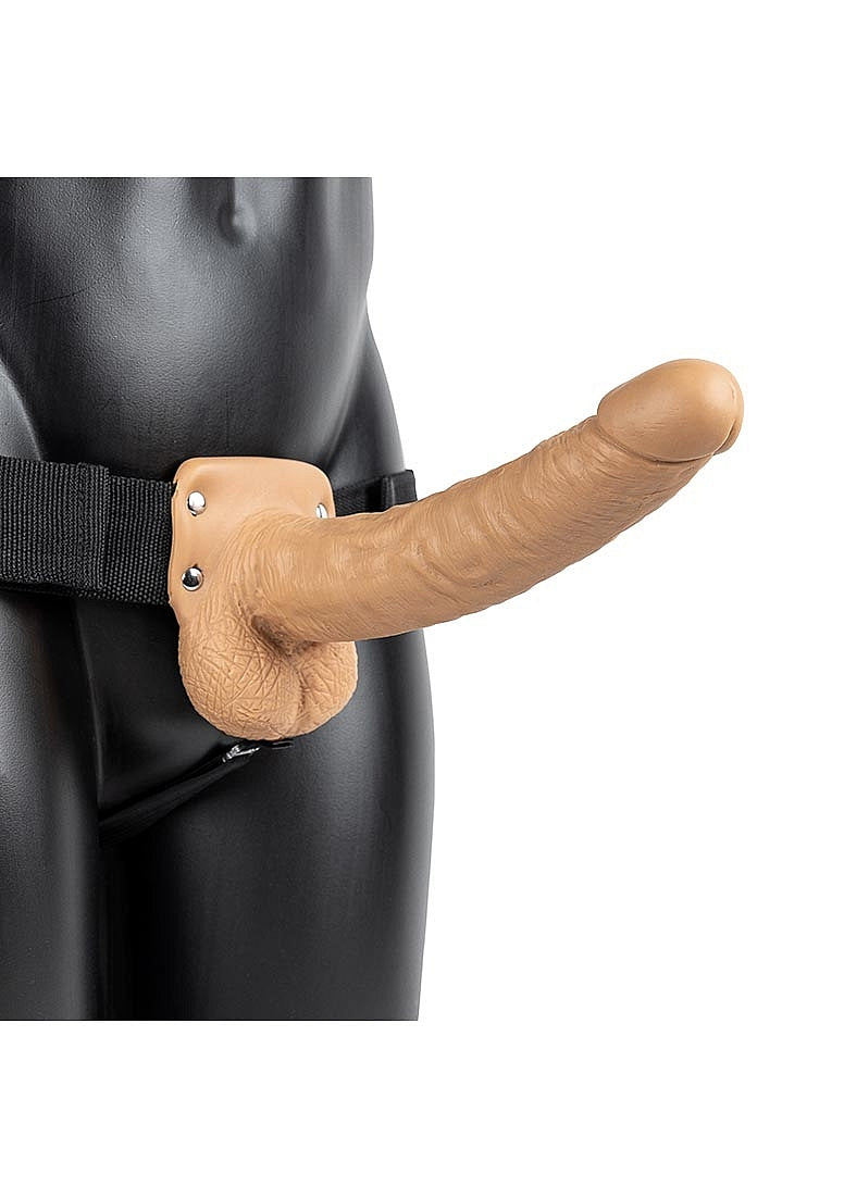Shots Toys | REALROCK Vibrating Hollow Strap-On + Balls - 9" / 23cm Tan