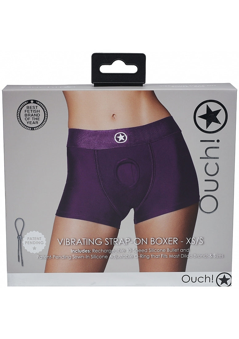 Shots Toys | OUCH! Vibrating Strap-on Boxer - Purple - Size XS/S