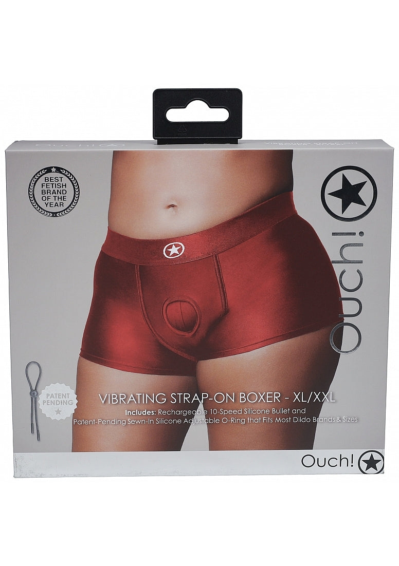 Shots Toys | OUCH! Vibrating Strap-on Boxer - Red - Size XL/XXL