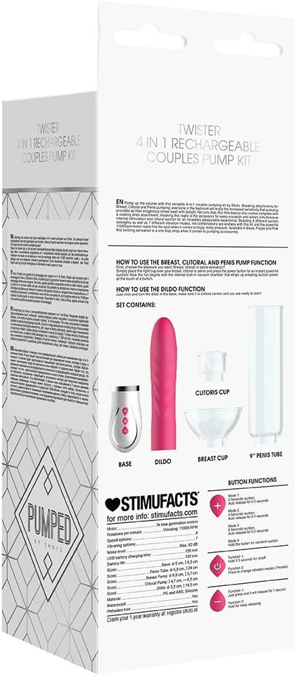 Shots Toys | Pumped Twister 4 in 1 Rechargeable Couples Pump Kit Pink