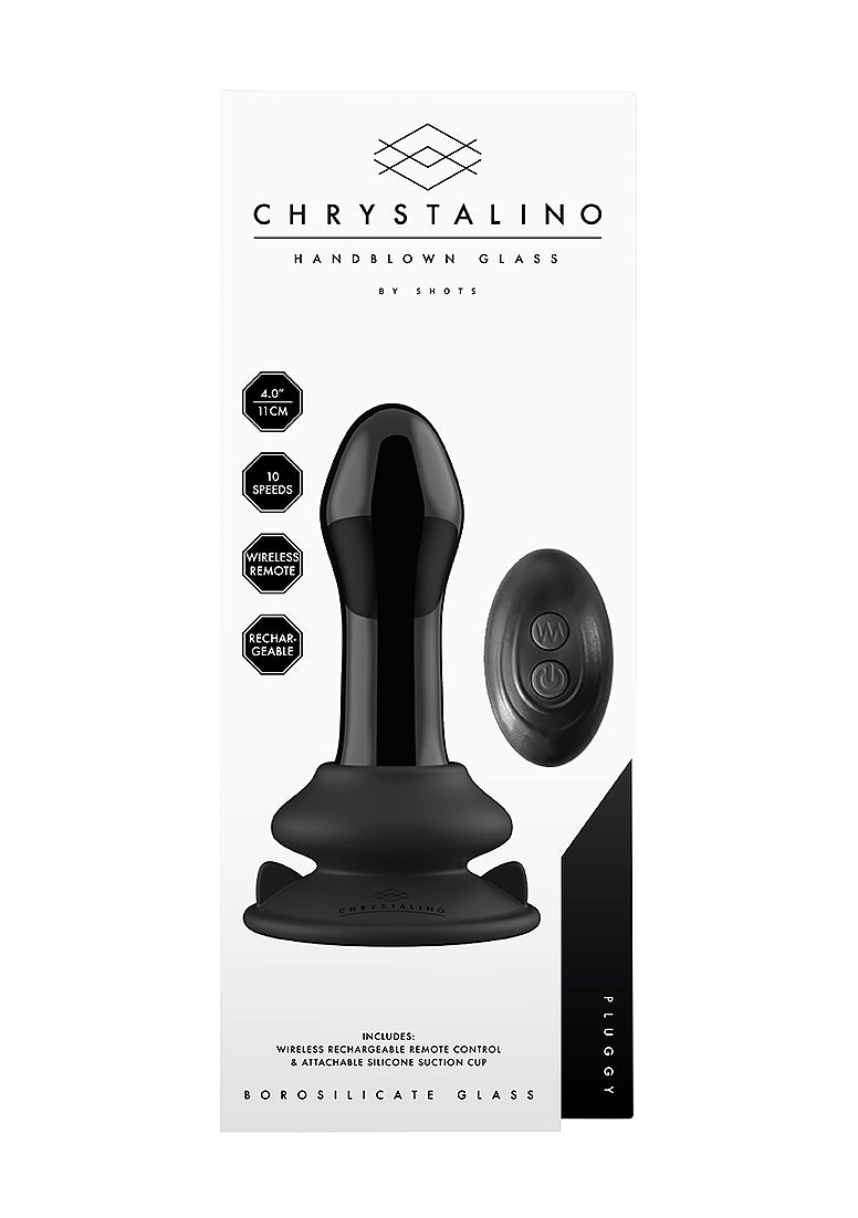 Shots Toys | Pluggy - Glass Vibrator With Suction Cup and Remote - Black