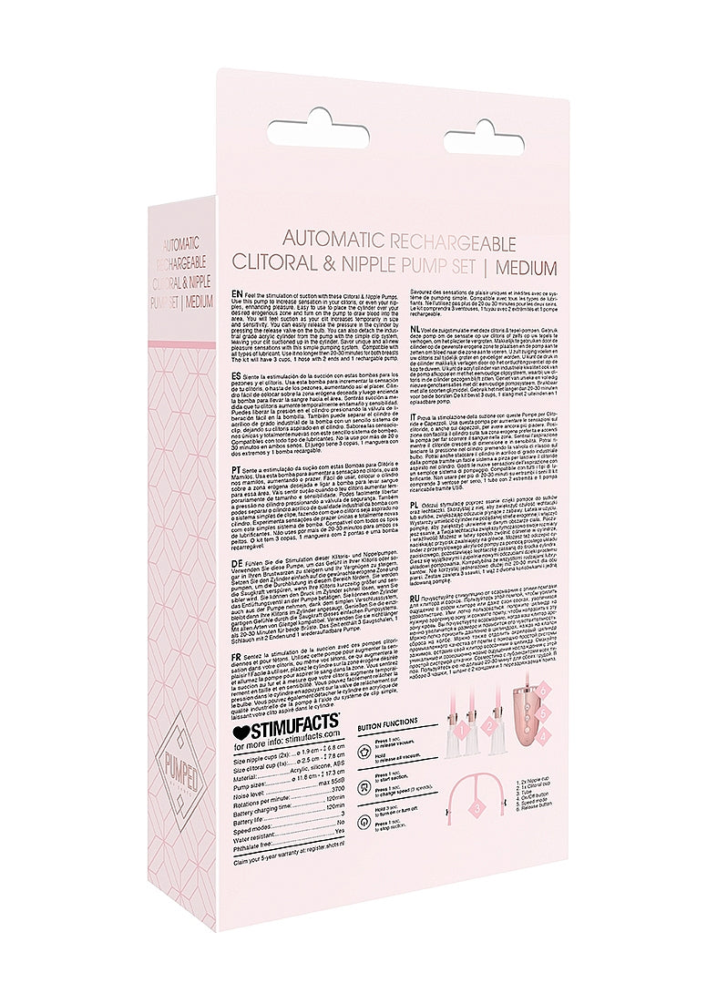 Shots Toys | PUMPED Automatic Rechargeable Clitoral and Nipple Pump Set Pink Medium
