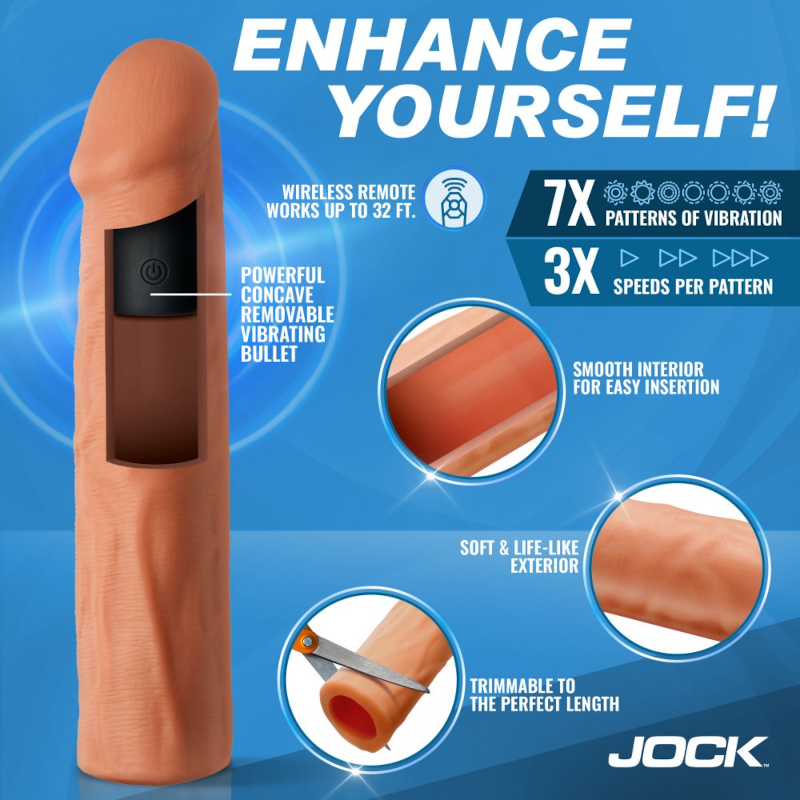 Curve Toys | JOCK Enhancers 1.5" Vibrating Penis Extension w/ Remote - Light