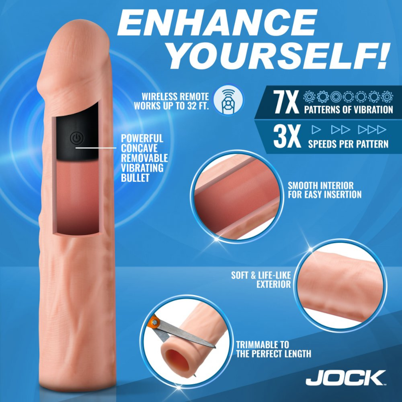 Curve Toys | JOCK Enhancers 1.5" Vibrating Penis Extension w/ Remote - Medium