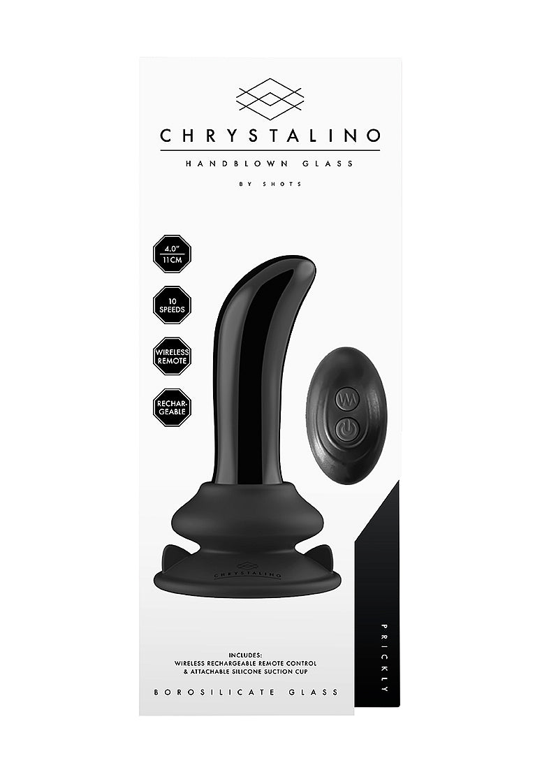 Shots Toys | Prickly - Glass Vibrator With Suction Cup and Remote - Black
