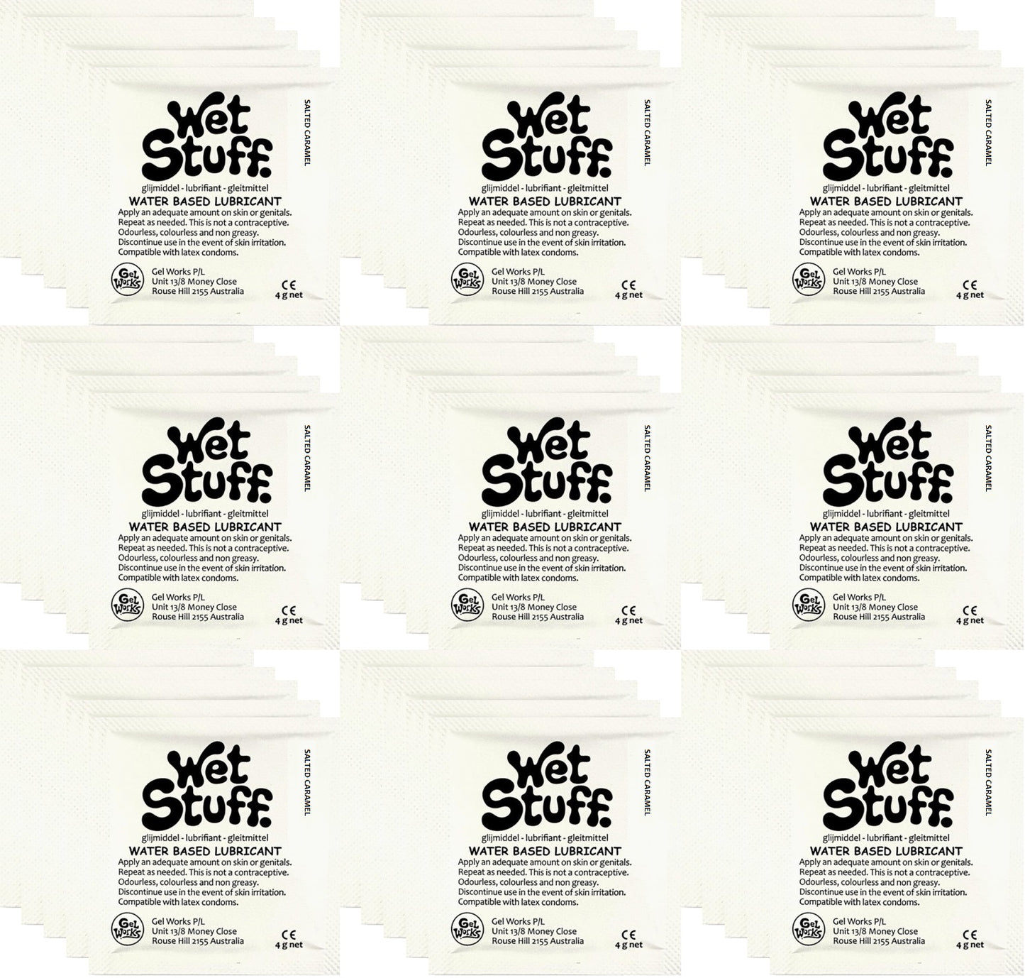 Wet Stuff Salted Caramel Water Based Lubricant Sample Travel Sachets 4g 100 Pack