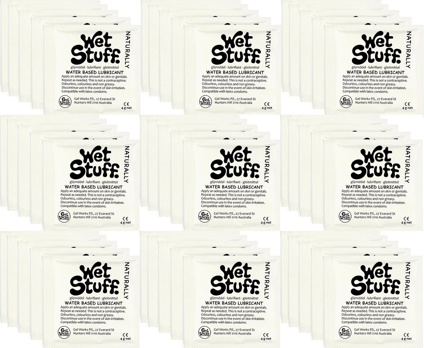 Wet Stuff Naturally Water Based Lubricant Sample Travel Sachets 4g (100 Pack)