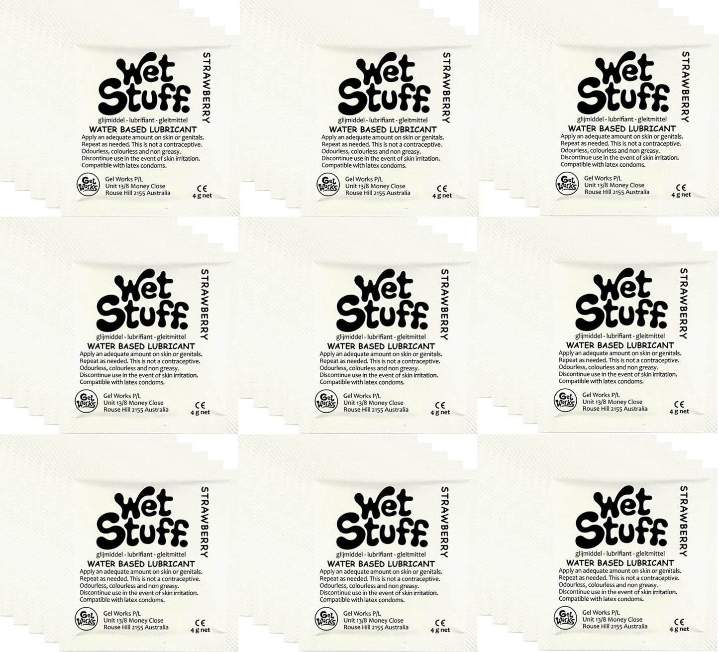 Wet Stuff Strawberry Water Based Lubricant Sample Travel Sachets 4g (100 Pack)