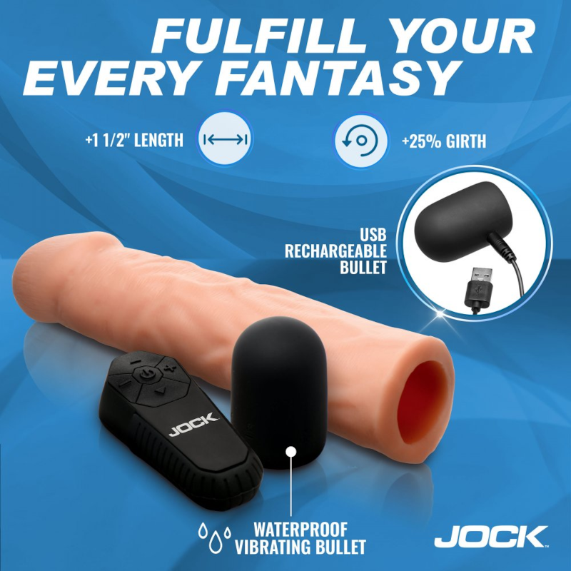 Curve Toys | JOCK Enhancers 1.5" Vibrating Penis Extension w/ Remote - Medium