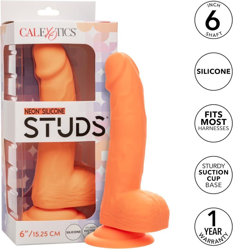 CalExotics Neon Silicone Studs Dildo 6"/15.25 cm - Orange