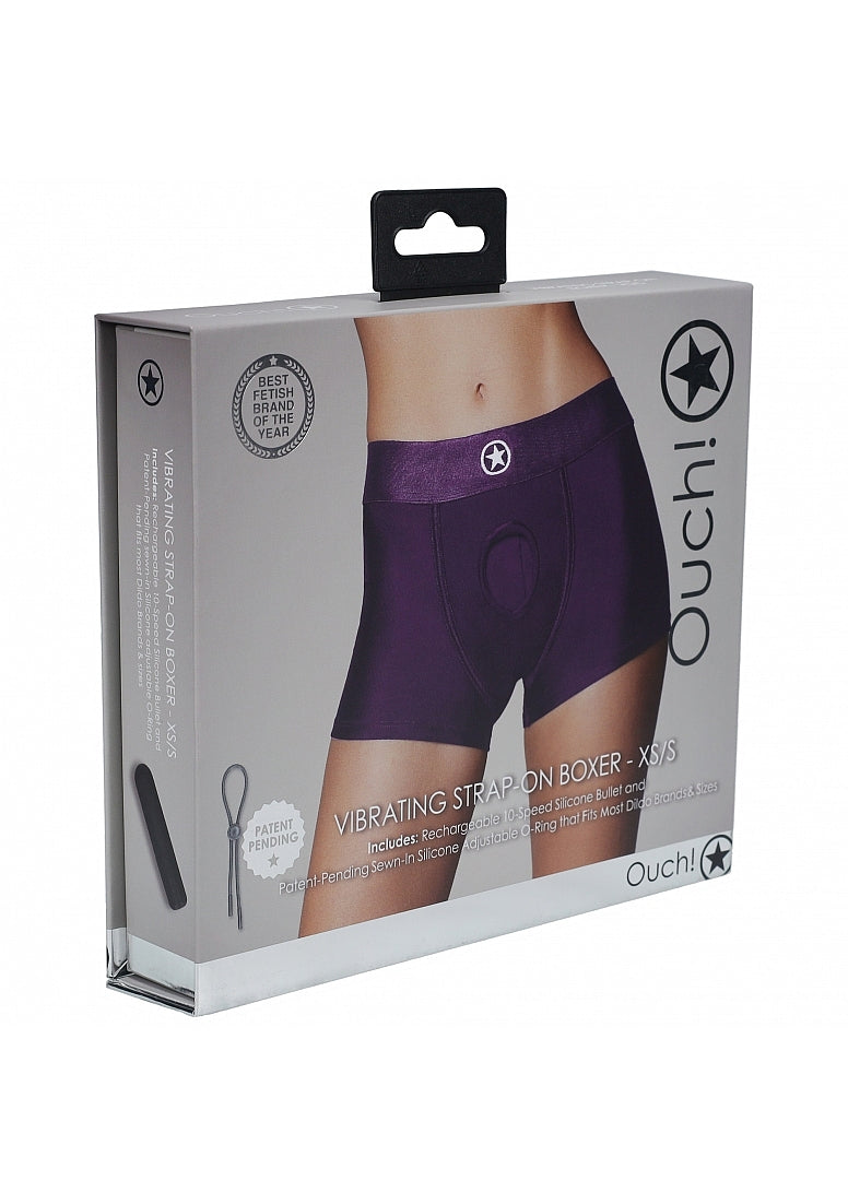 Shots Toys | OUCH! Vibrating Strap-on Boxer - Purple - Size XS/S