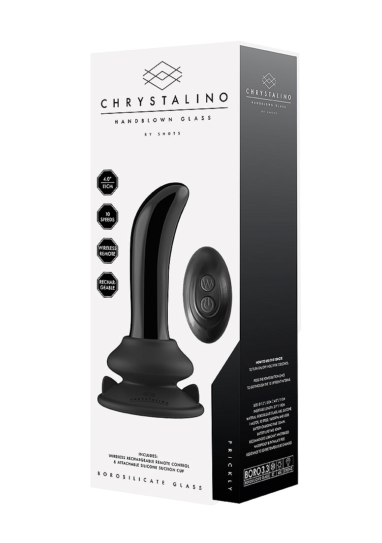 Shots Toys | Prickly - Glass Vibrator With Suction Cup and Remote - Black