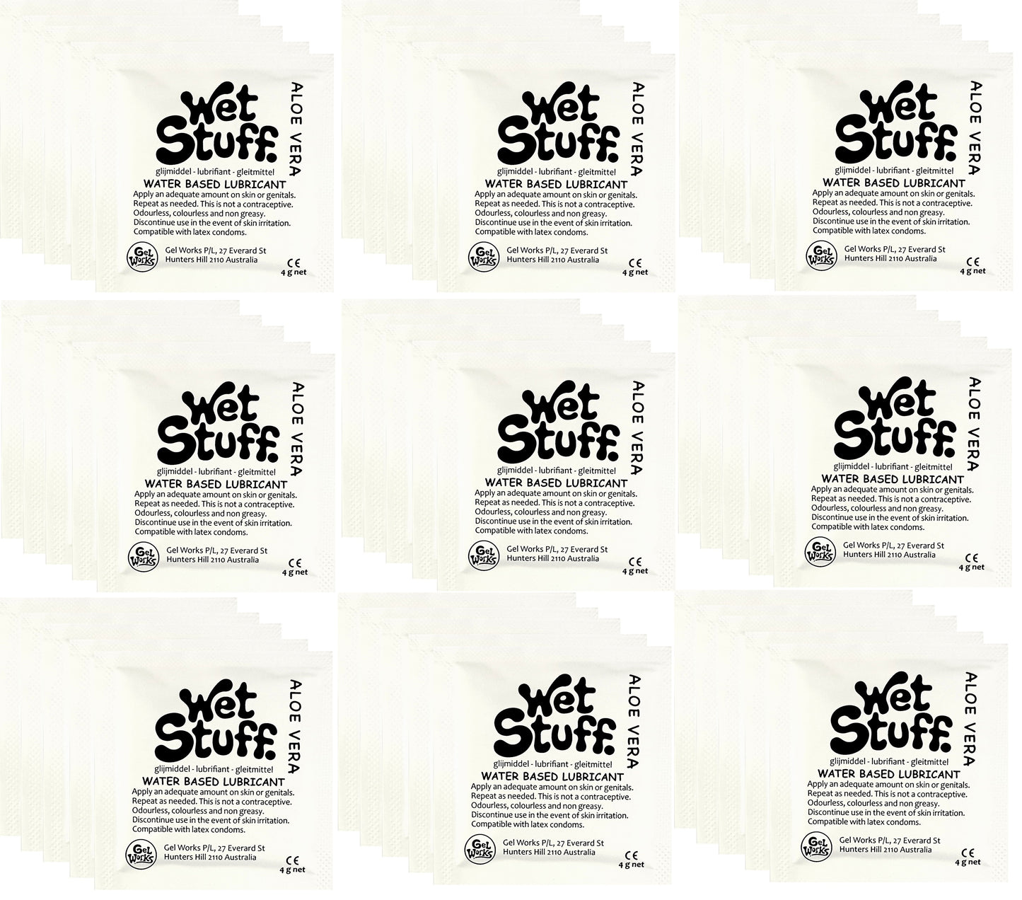 Wet Stuff Aloe Vera Water Based Lubricant Sample Travel Sachets 4g (100 Pack)