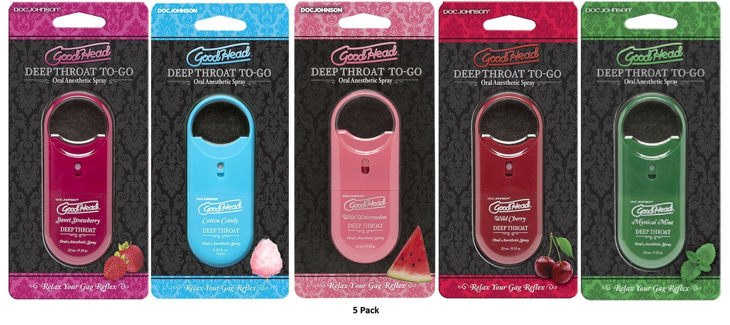Doc Johnson GoodHead To-Go Deep Throat Spray Various Flavours 5x9ml - 5 Pack